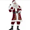 ステージウェアM-XXXL 2019ニューデラックスベルベットクリスマスサンタクローススーツアダルトメンズカムグローブショールハット衣服ベルトカバーグローブT220901