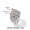 Pierścienie klastra Uwin isky -serc kształt serca pierścionek pełny utwardzony lodowany bling sześcienne cyrkon luksusowe biżuteria modowa do drop281e