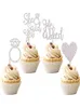 Party Decoration He Asked She Said Yes Cupcake Toppers Diamond Ring Heart Cake Picks for Wedding Engagement Party Decorations RRE15351