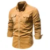 Men's Casual Shirts Single Breasted Cotton Men's Shirt Business Fashion Solid Color Corduroy Men Autumn Slim Tops