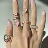 Cluster Rings Ins Pink Hat Flame Ring Vintage Drop Oil Letters HOWDY Open Adjustable For Women Girls Fashion Jewelry Gifts