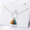 Chains Fashion Circle Tassels 925 Sterling Silver Jewelry Female Colorful Fan Shaped Crystal Pendant Necklace For Women Ladies