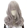 Sentetik peruklar lolita cosplay uzun kıvırcık saç büyük dalga kabarık sevimli fiber yüksek sıcaklık dirençli peruk tatlı gri pembe