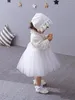 Girl Dresses 2022 Born White Dress For Baptism Long Sleeves Baby Lace Christening Prom Toddler Birthday Weeding Party Wear Hat