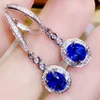 Стад естественный настоящий синий сапфировый круглый капля сережка 0 55CT 2PCS Gemstone на ювелирные изделия 925 Стерлинговое серебро Fine J208139 221021681244