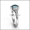 Bagues de mariage anneaux de mariage ovale en pierre bleue vintage pour les femmes briques briques zircone en cristal fian￧ailles