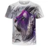 Men's T Shirts Direct Deal Foreign Trade Summer Pattern Purple Tiger Animal 3D Digital Printing Short Sleeved T-Shirts