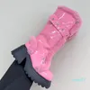 Runway Pelz Dicke Sohle Shinny Leder Stiefel Frauen Runde Kappe Kurze Plüsch Schnee Stiefel Warme Winter Schuhe Punk Lange Booties