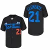 Mens Santurce Crabbers Puerto Rico Jersey 21 Роберто Клементе сшитые фильмы бейсбольные майки черно белый серой крем высокий качество