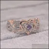 Fedi nuziali Fedi nuziali Squisito argento placcato Anello principessa in oro rosa riempito Cristallo viola Zircone Cuore Gioiello di fidanzamento nuziale Dhuul