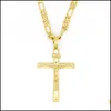 Pendentif Colliers Réel 10K Jaune Solide Or Fin Jésus Croix Crucifix Charme Grand Pendentif 55X35Mm Figaro Chaîne Collier Drop Delivery Dhpho