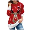 Women's Sweaters Tops Hooded Christmas Loose Print Sweatshirt Women Sweater O-Neck Pullover Casual Knitted Jumper