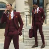 Burgundy Slim Fit Mens PROM TUXEDOS Notoched Lapel Wedding Suits for Men Suits Three Piece Blazers Pants i Vest Terno