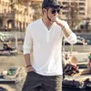 Camisetas masculinas de verão Green-acinzentado fino fino de manga longa de pista em V Camiseta em peito de peito único Solid Slim Fit Cotton Pullover Tops