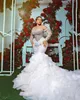 Luxury Wedding Dress Beaded Sequined Bridal Gowns Custom Made Sheer Neck Jewel Long Sleeves Tiered Ruffles Arabic Dubai Plus Size Vestidos de Novia