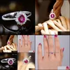 Bröllopsringar Bröllopsringar Rose Red Zircon Stone For Women Vintage Sier Color Promise Love Engagement Ring Luxury Bridal Jewelrywedd DhSxt