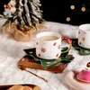 Mugs Personalized Creative Christmas Coffee Cups With Tree Dishes Spoons Handmade Gold Rim Ceramic Tea Cup Set Unique Festival Gifts Y2210