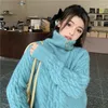 Women's Sweaters Turtleneck Sweater Woman 2022 Autumn And Winter Blue Loose Outside Wearing A Lazy Jatropha Thickening