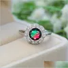 Fedi nuziali Fedi nuziali Vintage Femminile Arcobaleno Rotondo Zircone Anello Oro rosa Argento Colore Fidanzamento Classuc Fiore di cristallo per le donne Dhyec