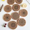 Tischsets 12 Stück Nordic Cup Mat Mandala Design Runde Form Holz Kork Untersetzer mit Rack Untertasse für Kaffee Tee Dekoration