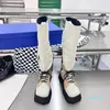 Autumn Flat Thick Sole Boots Over The Knee Women Mixed Color Denim Cloth Splicing Elastic Band Punk Style Long Boots