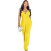 Combinaisons pour femmes Femmes Deep V Col Jaune Combinaison Romper Sexy Spaghetti Strap Sans Manches Dos Nu Appliques Élégant Sortant Club