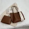Evening Bags Casual Brown Tote Women Quality Pu Leather Shoulder Handbag Set Large Capacity Travel Hand Bag Lady Solid Color Shopper