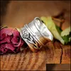 Wedding Rings Wedding Rings Gothic Rose Figet Spinner For Women Men Rotate Anti Anxiety Ring Hip Hop Punk Finger Vintage Jewelry Gift Dhtrg