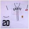 Grays Negro League Men Baseball Jerseys 20 Josh Gibson Custom Steited Shirts Baseball Jerseys Hoge kwaliteit snelle verzending