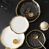 Din sets Sets Noordse keramische bord fruitsalade dessert kerstborden goud zwart porselein diner ronde bakken decoratief