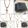 Pendant Necklaces 18K Solid Gold 4Mm Italian Figaro Link Chain Necklace Womens Mens Jesus Crucifix Cross Pendant Drop Delivery 2022 J Dh32I