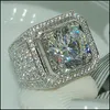 Anillos de boda Anillos de boda Lujo Blanco Dorado 2 4 Carat Crystal Cz Anillo Para Mujeres Hombres Hip Hop Fl Compromiso Banda Jewelrywedding Br Dhsvh