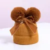 Chapeaux bébé filles bonnets trucs Double pompon chapeau hiver tricoté décoration arc enfants fille chaud plus épais enfants infantile bonnet casquette