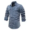 Camicie casual da uomo Uomo 2023 Autunno Inverno Uomo europeo Denim Qualità Heavy Industry Washed Old Men Vintage Camicia a maniche lunghe