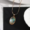 Kedjor Fashion Geometric Oval Abalone Shell Pendant Necklace White Long Chain Ströja Kvinnor smycken