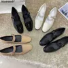 The Row Shoes Shoes Dames lederen Franse woordriem Mary Jane schoenen plat comfortabel casual single zwarte wit schoenen lje0