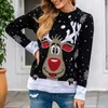 Women's Sweaters Tops Hooded Christmas Loose Print Sweatshirt Women Sweater O-Neck Pullover Casual Knitted Jumper