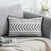 枕シンプルな装飾カバー白い黒い長方形ソフト45x45cm 30x50cm幾何学ポンボールフリンジ