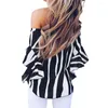 Bluzki damskie Summer Sexy Women Striped Shirt Elegancka szyja na ramię Bluzka z rękawem ol luźna bandaż na górze vintage camisa