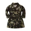 Płaszcz malucha dziewczyny jesienne ubrania z długim rękawem Casual Camuflage Kurtka podnośna sukienka Windbreaker 1-7y