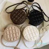 Små rutiga runda lyxmärken påsar för kvinnliga kvinnliga handväskor axel damer pu läder vintage crossbody purses 2022