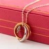 designer womens three ring necklace threecolor quality steel rose gold necklaces suitable for all kinds of holiday gifts love pendant