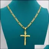 H￤nge halsband riktiga 10k gul fast fint guld Jesus korsa Crucifix Charm Big Pendant 55x35mm Figaro Chain Necklace Drop Delivery Dhpho