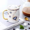 Tassen Kreative Pfau Keramik Einfache Wasser Tasse Mit Löffel Deckel Kaffee Milch Tee Trinken Hause Drink Dekoration