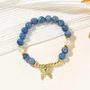 Strand Gold Tone Butterfly Charme Natural Stone Blue Breads Spacer Bracelet para mulheres