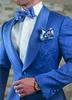 Royal Blue Butterfly Jacquard Groom Tuxedos Embossed Three-dimensional Pattern Men's Blazer 2 Piece Suits Wedding Dress Prom Clothing Multi-color optional