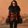 Women's Wool Women's & Blends 2022 Autumn Retro Totem Printed Personality Coat Mao Long Sleeve Lapel Ladies Vintage Warm Winter