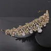 Halskette Ohrringe Set trendy goldene Kristall Zirkon -Tiara und Kronen -Sets Hochzeit Brautschmuck für Frauen