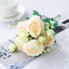 装飾的な花1バンドルホワイトバラ人工シルク牡丹結婚式装飾DIYクラフトギフト偽の植物