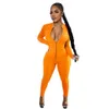 Einzelhandel Frauen Sexy Overall Einfarbig Langarm Finger Body Mode Schlanke Damen Zipper Strampler 11 Farben 3XL 4XL